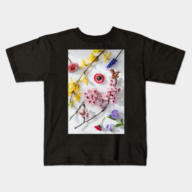 colorful flowers and plants pink & rose yellow blue purple Kids T-Shirt by NaniMc